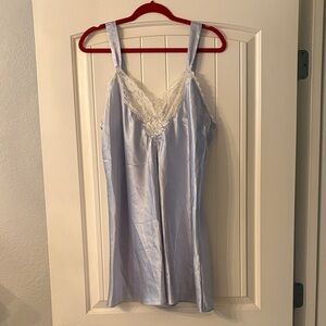 Elegant Blue Lace Trim Chemise